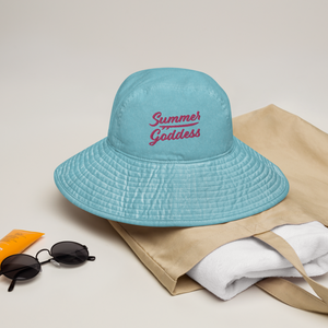 'Tribal Surf' Embroidered Wide Brim Bucket Hat, White or Aqua (S/M and L/XL Sizes)