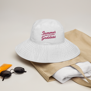 'Tribal Surf' Embroidered Wide Brim Bucket Hat, White or Aqua (S/M and L/XL Sizes)